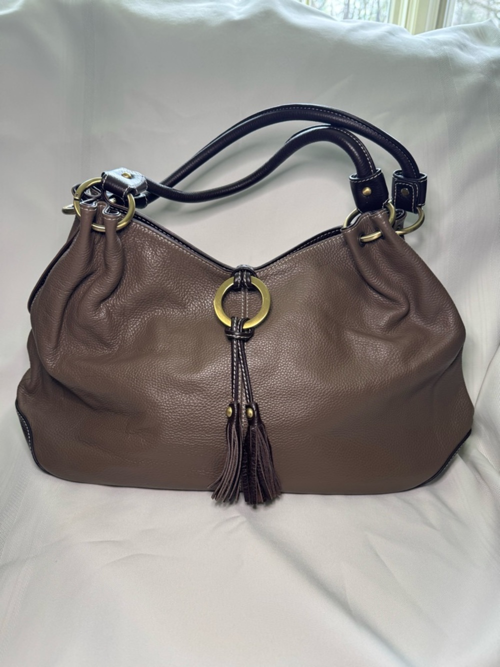 Brown Leather Tassel Shoulder Bag